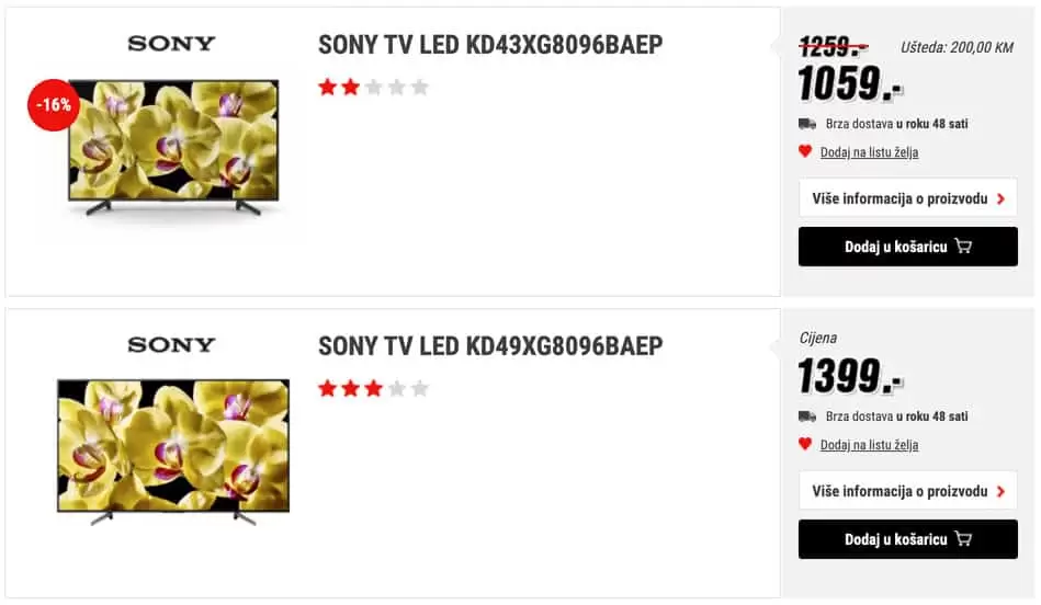 SONY TV LED ušteda do 1000 KM