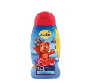 SauBär 3 u 1, šampon i regenerator za kosu i gel za tuširanje, jagoda, 250 ml Zahvaljujući hidratantnoj formuli čisti kožu vrlo nježno i također olakšava češljanje.