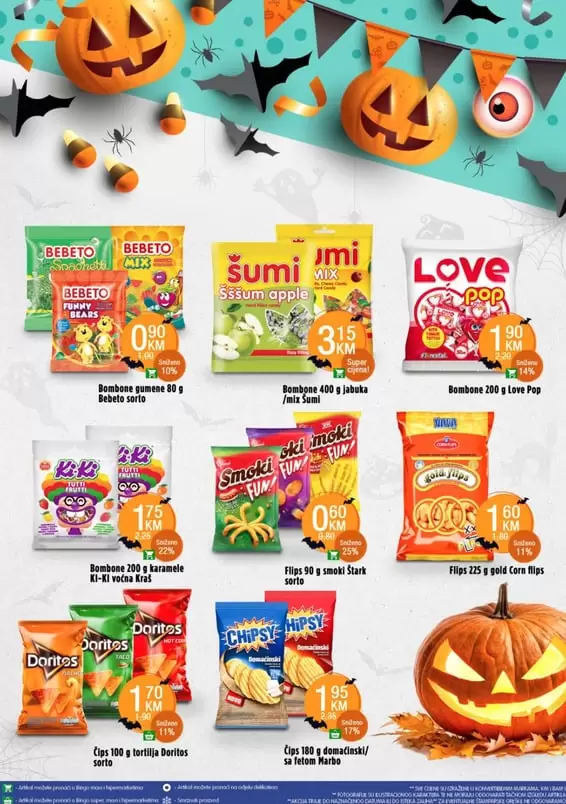 Velika akcija Helloween asortimana. bombone na akciji. smoki, sumi, cips. helloeween super akcija u bingu.