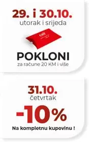 29Darujemo rođendanske poklone.10. i 30.10.2019. (utorak i srijeda), dijelit ćemo poklon za račune 20 KM i više! 31.10.2019. (četvrtak) darujemo vas sa -10% na kompletnu kupovinu! Vidmo se u cm-u! Predivnih 16 godina je iza nas! Hvala svima koji ste ukazali svoje povjerenje i pružili nam priliku da budemo dio vaših života... cm slavi 16. rođendan! 