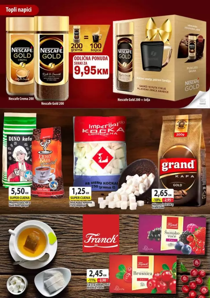 Vikend akcija u periodu od 7. do 10. novembra je u toku. Ne propustite odlična sniženja na Vaše omiljene artikle. Jer vrijeme je da se opustite i uživate u shoppingu po odličnim pogodnostima. snizenje prehrane. snizeno. super akcija. akcijski katalog. nescafe