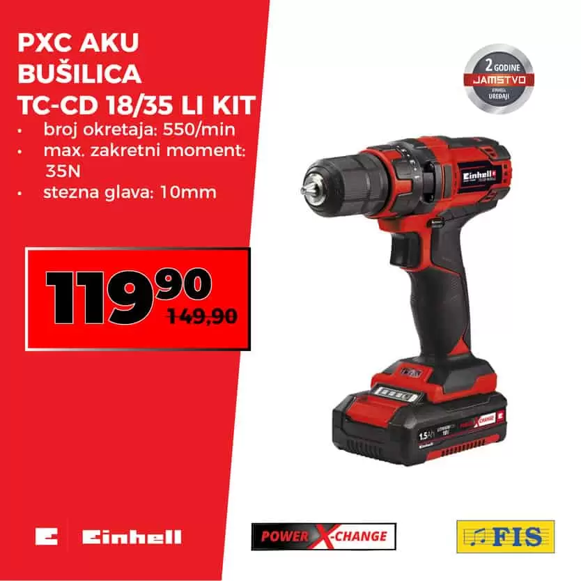  Iz Einhell POWER X-CHANGE asortimana po akcijskim cijenama za vas izdvajamo odlične proizvode ??? Ponudu potražite na odjelu alata u svim prodajnim centrima FIS i budite dio zadovoljnih POWER X-CHANGE korisnika! Akcija vrijedi do 15.11.2019. Vidimo se u FIS-u! fis sam svoj majstor 