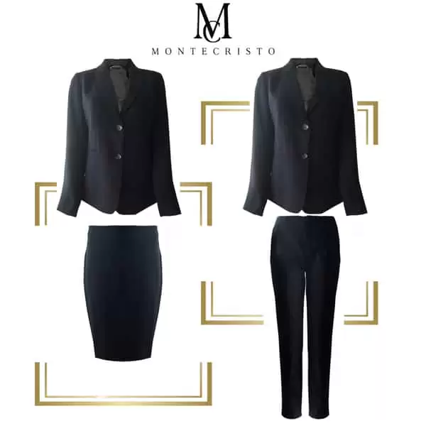 MONTECRISTO WEEK‼️  Savršen izbor za prvi radni dan! Ženski crni kompleti koji se sastoje od suknje i blejzera, ili hlača i blejzera su uvijek pun pogodak. ? Do 14.11. iskoristite -3️⃣0️⃣% popusta na artikle Montecristo kolekcije!! Šta bi izabrala suknju ili hlače❓?