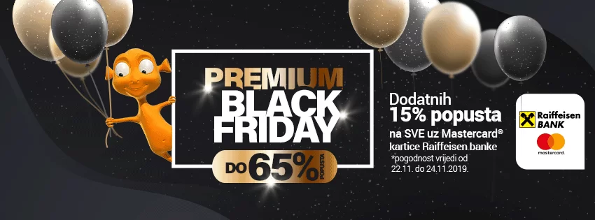 Pripremite kartice i budite spremni! :) 22.11.2019 točno u 9h ujutro počinje Premium Black Friday! Iskoristite akcije uz popuste do 65% i dodatnih 15% popusta za plaćanje Mastercard karticama Raiffeisen banke na cijeli asortiman! Više na ➡️ bit.ly/2QBlpS9