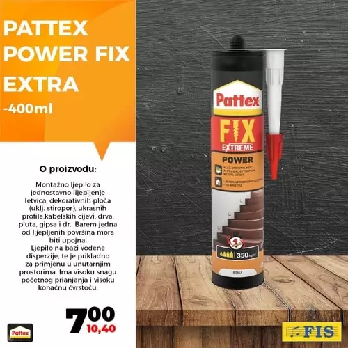 Ljepila i silikoni su neizostavna pomagala u uređenju kuće, okućnice i drugog. U periodu do 31.12.2019. nudimo vam popust do 30% na Pattex višenamjenska ljepila i Ceresit montažna ljepila i silikone. Brzo i efikasno rješenje neka se nađe uvijek pri ruci ?.Ponudu potražite na odjelu alata u svim centrima FIS. patttex power fix extra