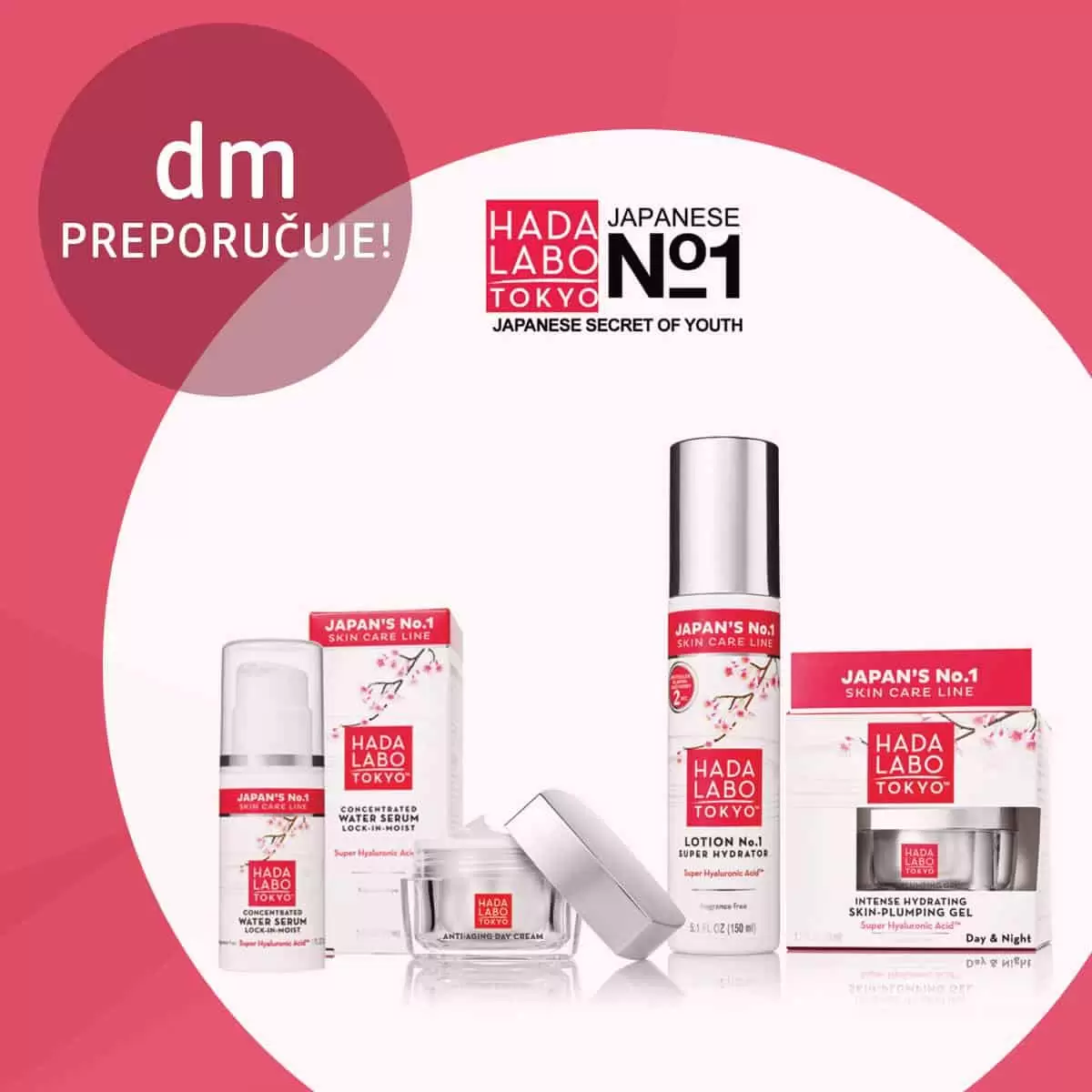 HADA LABO HADA LABO preparati satkani su umirujućom japanskom tehnikom i dio su hranljivog rituala koji će razmaziti vašu kožu. Osvježite, oživite i rehidrirajte kožu vašeg lica sa HADA LABO proizvodima kako biste postigli rezultat mekše i glađe kože. Obzirom da su proizvodi namijenjeni za sve tipove kože, vrlo je jednostavno pronaći svog favorita u asortimanu: ➤ Hada Labo anti age dnevna krema protiv bora sadrži super hijaluronsku kiselinu, koja dubinski hidrira, kao i retinol i kolagen koji učvršćuju kožu i povećavaju njenu elastičnost. Prodire u kožu odmah pri nanošenju, stoga je savršen odabir za jutarnju njegu. ➤ Hada Labo serum sa koncentrovanom super hijaluronskom kiselinom pomaže vam da dosegnete maximalnu hidrataciju lica te zadržava vlagu unutar ćelija na duži vremenski period. ➤ Hada Labo hidro gel-krema je mješavina izuzetno nježnog gela koji kombinuje osobine kreme i seruma. Zbog visoke koncentracije super hijaluronske kiseline, intenzivno hidrira i popunjava bore, stvarajući efekat baršunasto glatke kože. ➤ Hada Labo losion br.1 super hidrator - idealan je za hidrataciju preko make-up-a! Kao i ostali Hada Labo proizvodi sadrži super hijaluronsku kiselinu koja zadržava vodu unutar kože i usporava starenje kože. dm drogeri markt novo