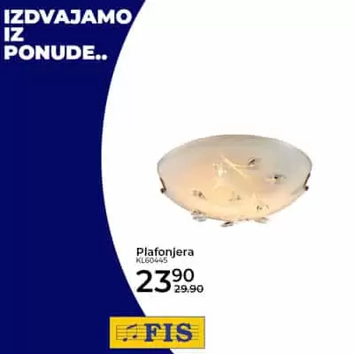 Prilikom uređenja doma, odabir rasvjete igra vrlo važnu ulogu. Pravilan odabir rasvjete enterijeru daje poseban ugođaj. Bilo da je riječ o lusteru, spot svjetiljkama ili možda ukrasnoj rasvjeti, u našoj ponudi sigurno ćete pronaći upravo ono što vam treba. Iz široke ponude rasvjetnih tijela po akcijskim cijenama izdvajamo ?? ? Akcija traje do 9.12.2019., vidimo se na odjelu rasvjete! strona svjetiljka. Fis akcija. fis akcijski katalog. snizenje. snizeno. popusti. radno vrijeme fis. kontakt fis. zaposlenje fis luster