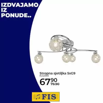 Prilikom uređenja doma, odabir rasvjete igra vrlo važnu ulogu. Pravilan odabir rasvjete enterijeru daje poseban ugođaj. Bilo da je riječ o lusteru, spot svjetiljkama ili možda ukrasnoj rasvjeti, u našoj ponudi sigurno ćete pronaći upravo ono što vam treba. Iz široke ponude rasvjetnih tijela po akcijskim cijenama izdvajamo ?? ? Akcija traje do 9.12.2019., vidimo se na odjelu rasvjete! strona svjetiljka. Fis akcija. fis akcijski katalog. snizenje. snizeno. popusti. radno vrijeme fis. kontakt fis. zaposlenje fis luster