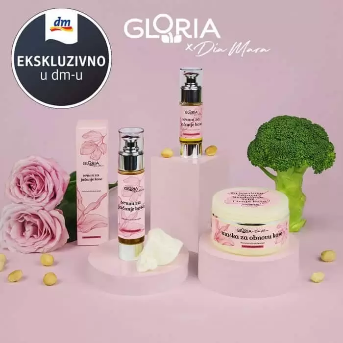 ✨ NOVO I EKSKLUZIVNO✨ Samo u dm prodavnicama Gloria i Dia Mara proizvodi za njegu kose! ❤️  Upoznajte dva nova proizvoda nastala u saradnji s beauty blogericom Marinom Spasojević, poznatijom kao Dia Mara (@diamaramakeup) u koje će se vaša kosa zaljubiti! ??  Maska za obnovu kose i serum za jačanje hrane kosu, daju joj otpornost, sjaj, jačinu i njegu koja je 100% prirodna bez štetnih sastojaka!  Pažljivo razvijena kombinacija na bazi murumurua, brokule, argana, makadamije i vitamina E garantuje 100% prirodnu njegu koju možete podariti vašoj kosi.