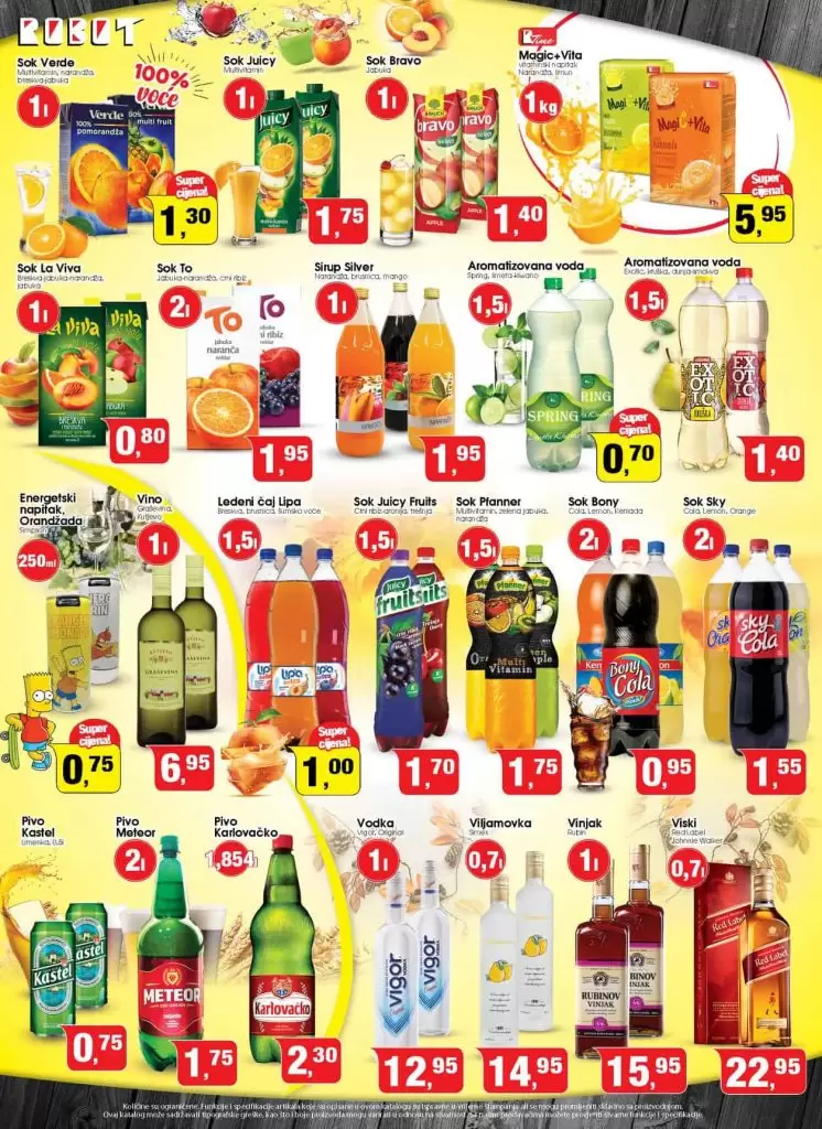 Robotov cjenomobil Vas vodi u svijet top cijena ? Akcija vrijedi od 22.11. do 30.11. robot akcija. robot akcijski katalog. robot snizenje. najbolje cijene . gdje su najbolje cijene. ponuda. akcija. popusti. snizeno. snizenje sokovi. alkohol.