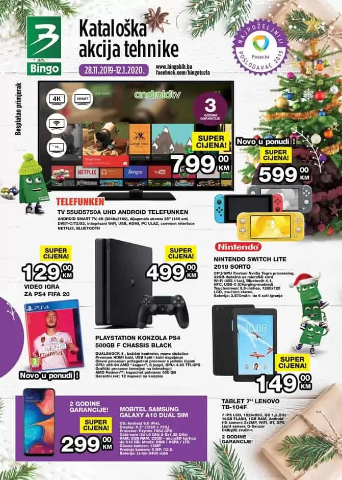 Ukoliko još uvijek niste pregledali katalošku akciju tehnike, a u potrazi ste za novim TV, mobitelom, tabletom, želite staru veš mašinu zamijeniti novom ili ste u potrazi za manjim kućanskim uređajem, vrijeme je da pogledate sniženja u albumu ili posjetite našu web stranicu . Bingo akcijski katalog. bingo super akcija. bingo zaposlenje. bingo radno vrijeme. bingo katalog tehnike. kralj dobrih cijena.  televizor