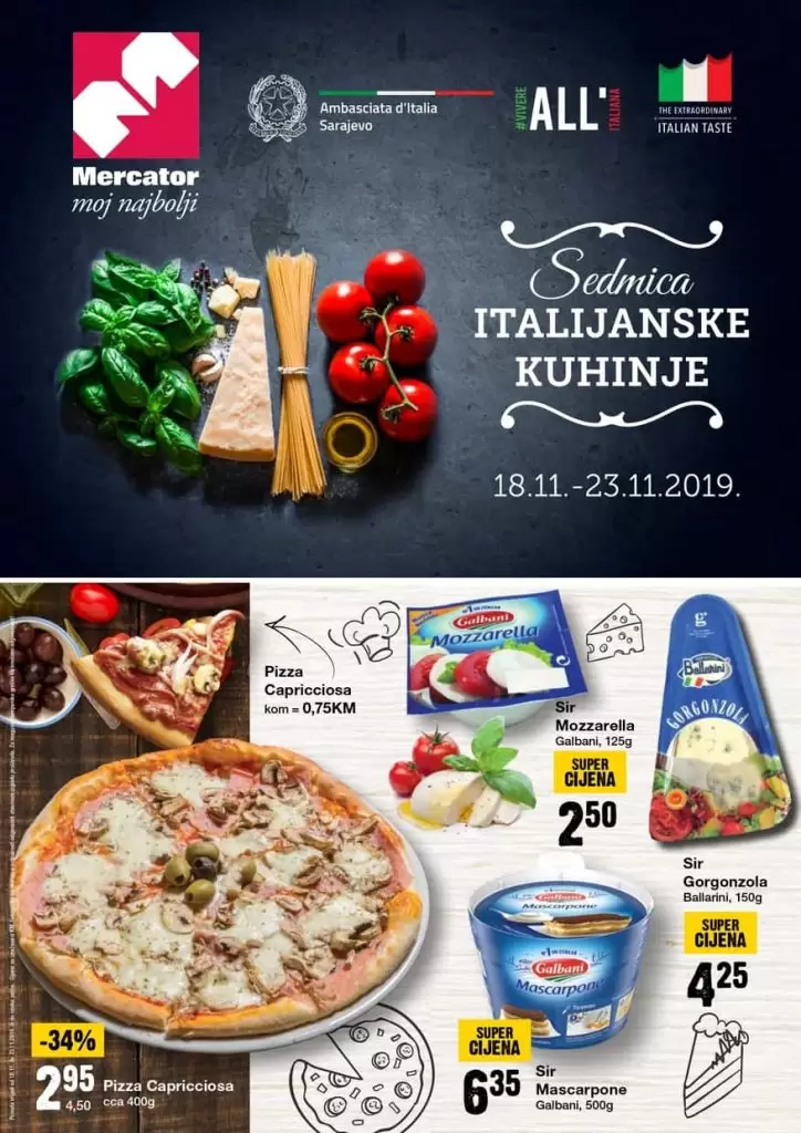 Dani italijanske kuhinje u mercator trznim centrima. odlicna akcija. super akcija. popusti. snizenje. snizeno. hrana. zdrava hrana. 