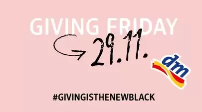 Giving Friday u dm-u! Više volite učiniti dobro djelo nego trčati za sniženjima? Darivanje vam je draže od primanja poklona? Onda smo u istom timu! Stoga smo ove godine Black Friday odlučili preimenovati u Giving Friday! Jer #givingisthenewblack! Pridružite nam se u namjeri da zajedno činimo dobra djela. Umjesto potrošačke groznice u dm prodavnicama ove godine, 29.11., imate priliku učestvovati u groznici darivanja. dm će 5% ukupnog prometa od tog dana donirati narodnim kuhinjama u BiH te tako osigurati bogati praznični obrok za njihove korisnike tokom decembra. Umjesto svjetskog trenda trčanja za niskim cijenama na posljednji petak u novembru, dm će u 12 zemalja centralne i jugoistočne Evrope, među kojima je i BiH, postaviti trend činjenja dobrih djela. dm drogerie markt