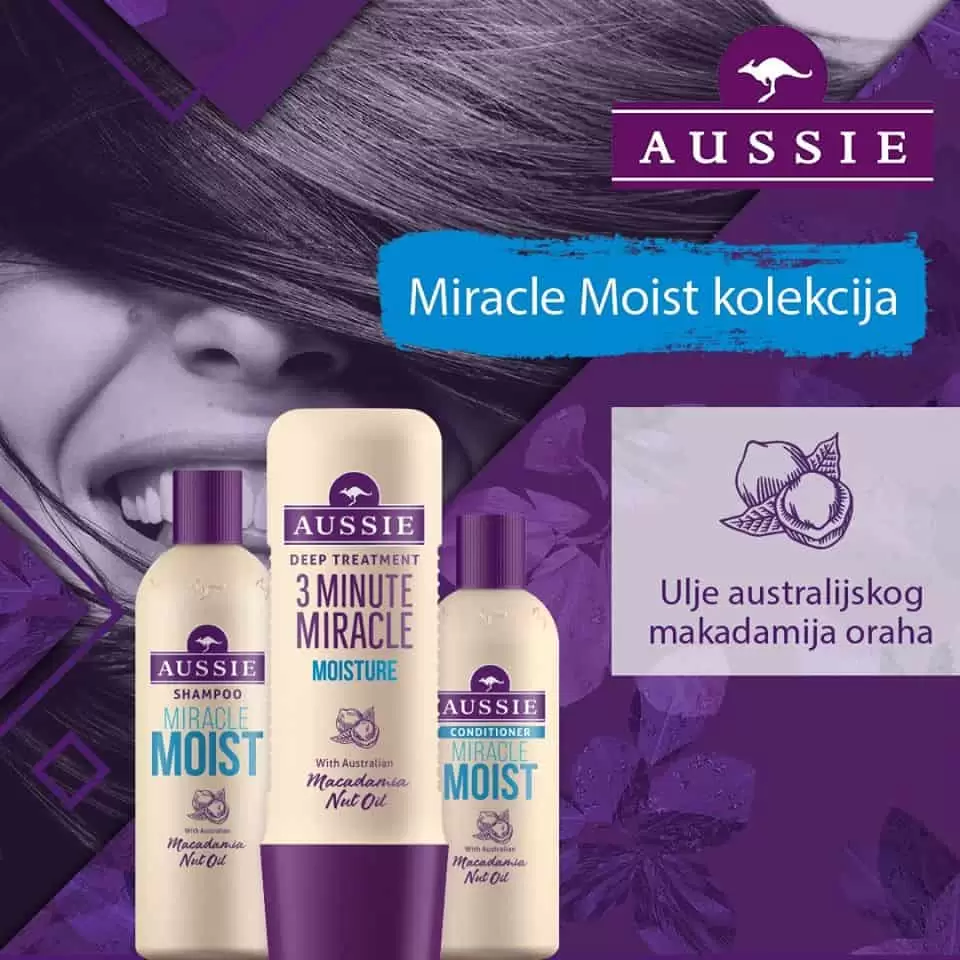 Počastite suhu i oštećenu kosu zasluženom njegom i s malo pravog sjaja. ;) ✨ Aussie Miracle Moist kolekcija daje vlagu suhoj i oštećenoj kosi, hrani je, čini bujnom, glatkom i mekšom. Uključuje šampon, balzam i dubinski tretman koji će sigurno postati nezamjenjivi dio vaše nove omiljene rutine za čudesnu kosu. ??