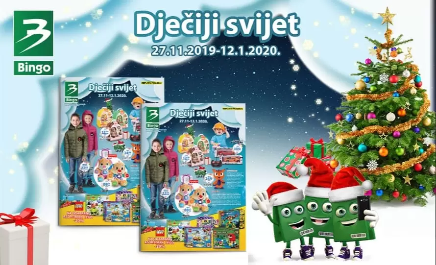 Dječiji svijet akcijski katalog Dragi kupci ukoliko još uvijek niste pregledali katalog Dječiji svijet, vrijeme je da zavirite u Bingov magični svijet igračaka, gdje snovi postaju stvarnost. ??? U Bingo trgovinama imate priliku pronaći veliki izbor društvenih i edukativnih igara, plišanih igračaka, instrumenata, igračaka iz omiljenih crtića Vaših mališana i još mnooogo, mnooogo toga, jer u periodu od 27.11.2019. do 12.1.2020. pripremili smo odlična sniženja. Obradujete Vaše mališane! ???? Posjetite nas! biingo akcijaki katalog. bingo akcija. bingo popust. bingo zaposlenje. bingo radno vrijeme. odlicna ponuda. snizenje. snizeno,