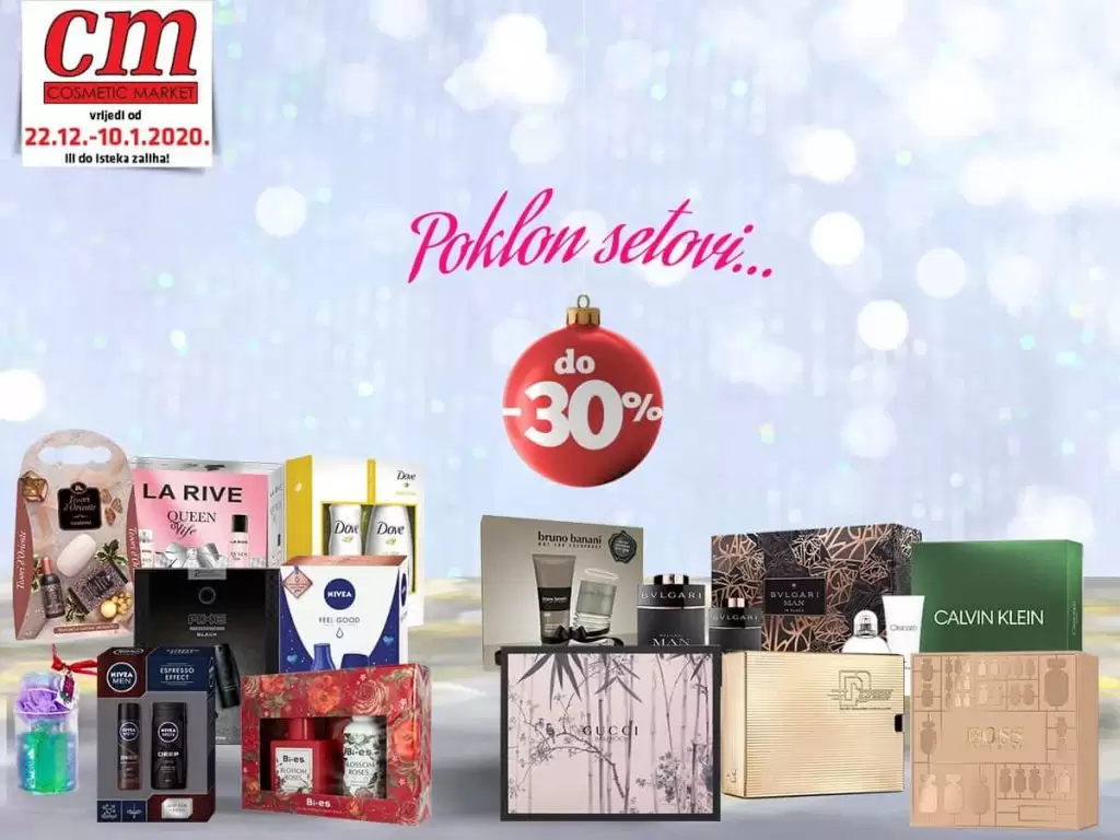 Lijepo zapakirani poklon setovi dostupni su u cm poslovnicama - na vama je da odaberete! Parfemski i higijenski poklon setovi sniženi do -30%! Vidimo se u cm-u!