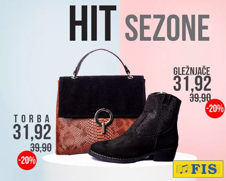 APSOLUTNI HIT SEZONE! ??? Savršeni saveznici svakog stajlinga koji će pokazati vašu odvažnu stranu i mamiti znatiželjne poglede! Gležnjače i torba po super sniženoj cijeni koju ne želite propustiti! Ova dva modela morate imati u svom ormaru! Vidimo se u FIS-u!