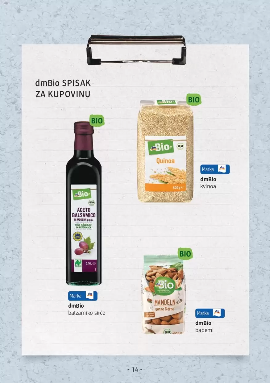 Savjetnik: Osviještena ishrana U dm prodavnicama potražite Savjetnik o osviještenoj ishrani s receptima i savjetima nutricionista.    Ukoliko želite promijeniti svoje svakodnevne prehrambene navike a ne znate odakle početi, u suradnji s nutricionisticama Amelom Ivković O'Reilly, Marizelom Šabanović i Ševalom Hodžić pripremili smo za vas prijedlog recepata kao i savjete šta su najbolje navike kada je osviještena i balansirana ishrana u pitanju. Savjetnik možete pronaći u dm prodavnicama kao i na linku ispod.   Želimo vam sretan početak novih navika i ustrajnost u njima! Jer: PROMJENA POČINJE U TEBI. 