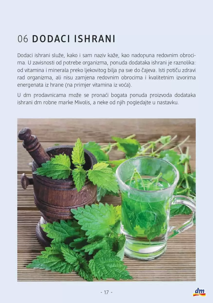 Savjetnik: Osviještena ishrana U dm prodavnicama potražite Savjetnik o osviještenoj ishrani s receptima i savjetima nutricionista.    Ukoliko želite promijeniti svoje svakodnevne prehrambene navike a ne znate odakle početi, u suradnji s nutricionisticama Amelom Ivković O'Reilly, Marizelom Šabanović i Ševalom Hodžić pripremili smo za vas prijedlog recepata kao i savjete šta su najbolje navike kada je osviještena i balansirana ishrana u pitanju. Savjetnik možete pronaći u dm prodavnicama kao i na linku ispod.   Želimo vam sretan početak novih navika i ustrajnost u njima! Jer: PROMJENA POČINJE U TEBI. 