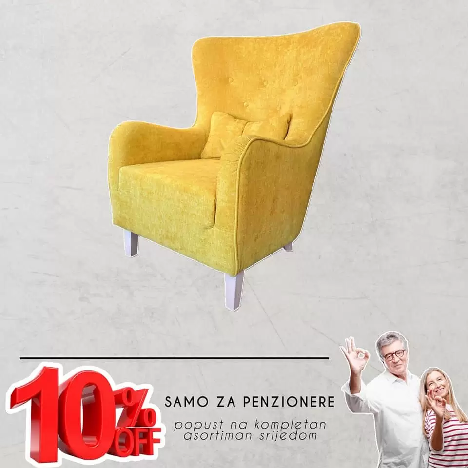 Sinkro salon namjestaja.  zuta fitelja