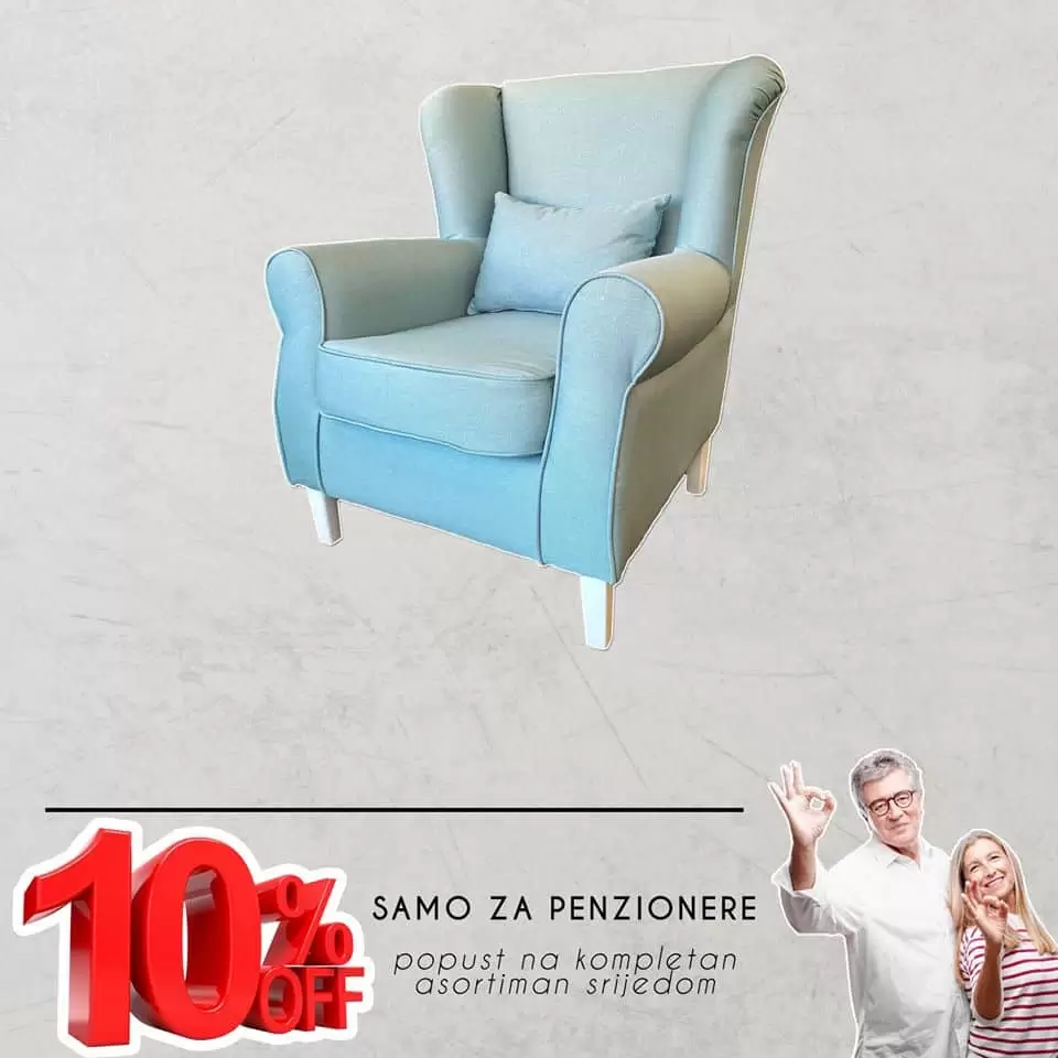 Sinkro salon namjestaja.  plava fotelja 