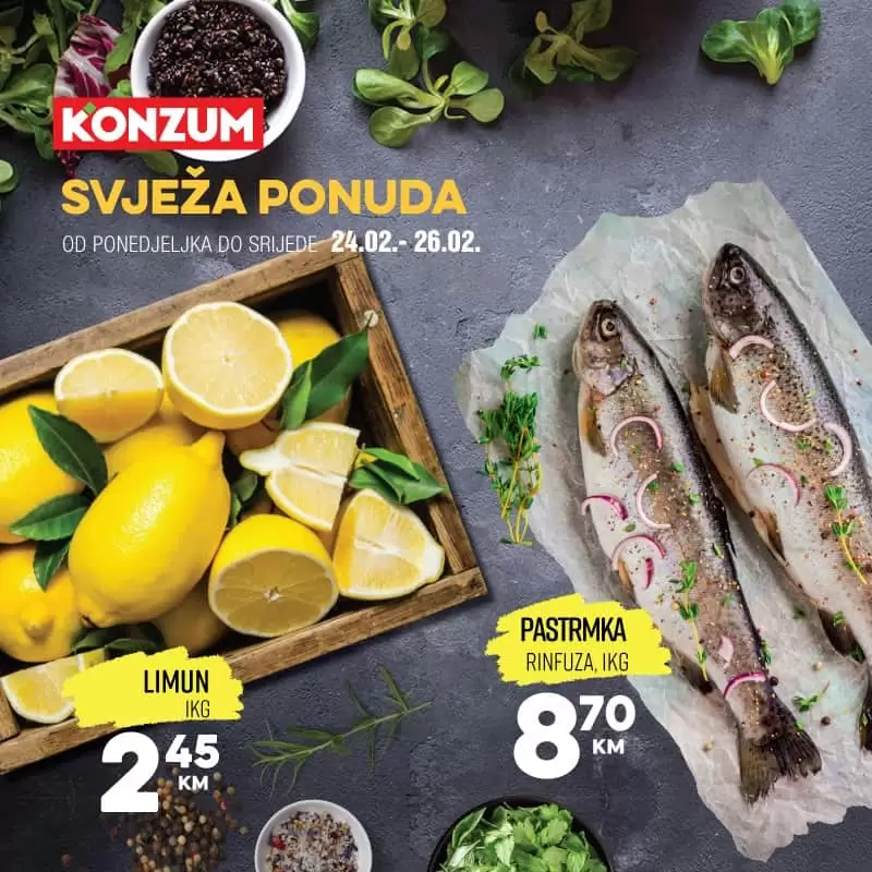 Konzumova vikend akcija. snizeno. popust. akcija. svjeza ponuda.