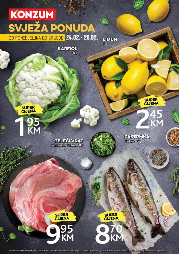 Konzumova vikend akcija. snizeno. popust. akcija. svjeza ponuda. 