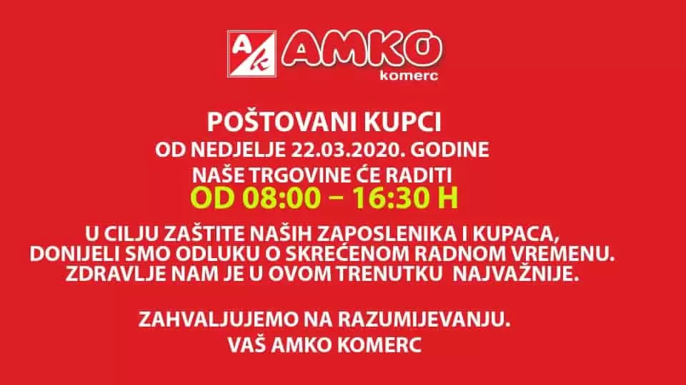 Amko radno vrijeme. amko snizenje. korona virus. amko katalog.