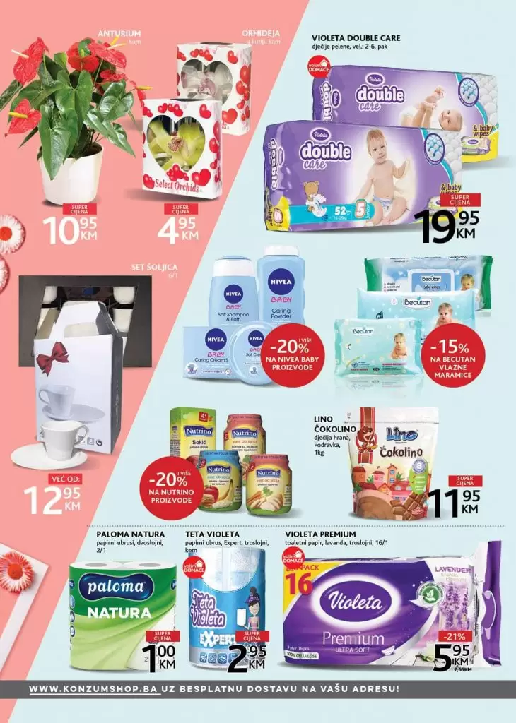 Konzumova fantasticna akcija. snizenje. snizeno, popust. akcija. nive apelene violeta