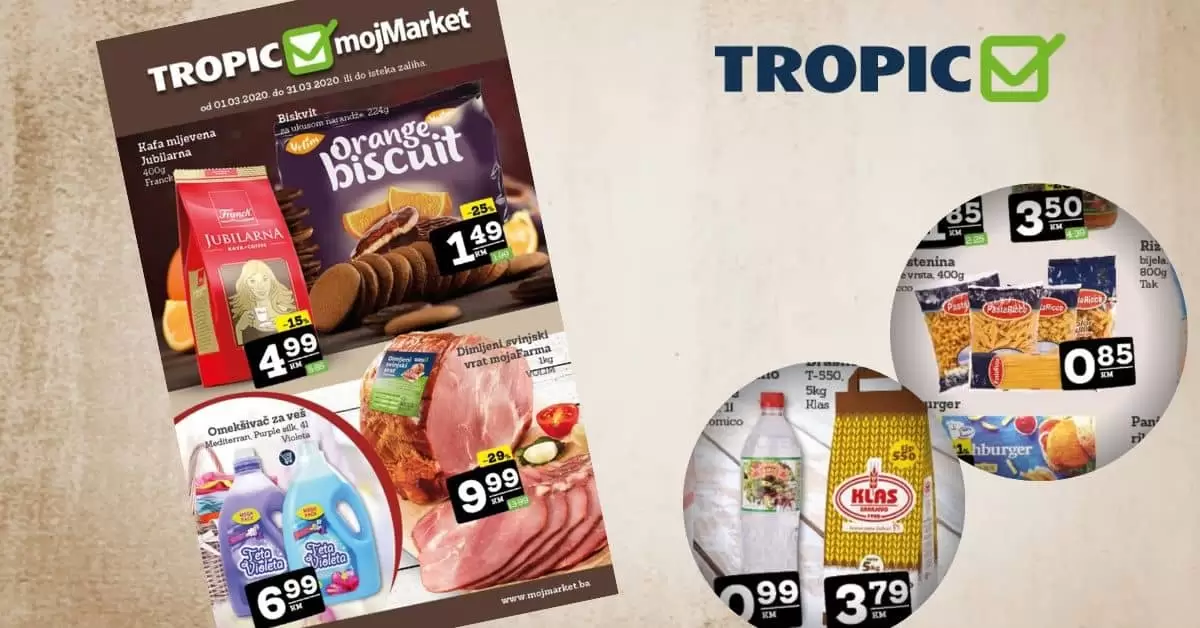 tropic. moj market. akcija. katalog. snizenje. snizeno, ustedite. popust. akcijski katalog. korona virus.