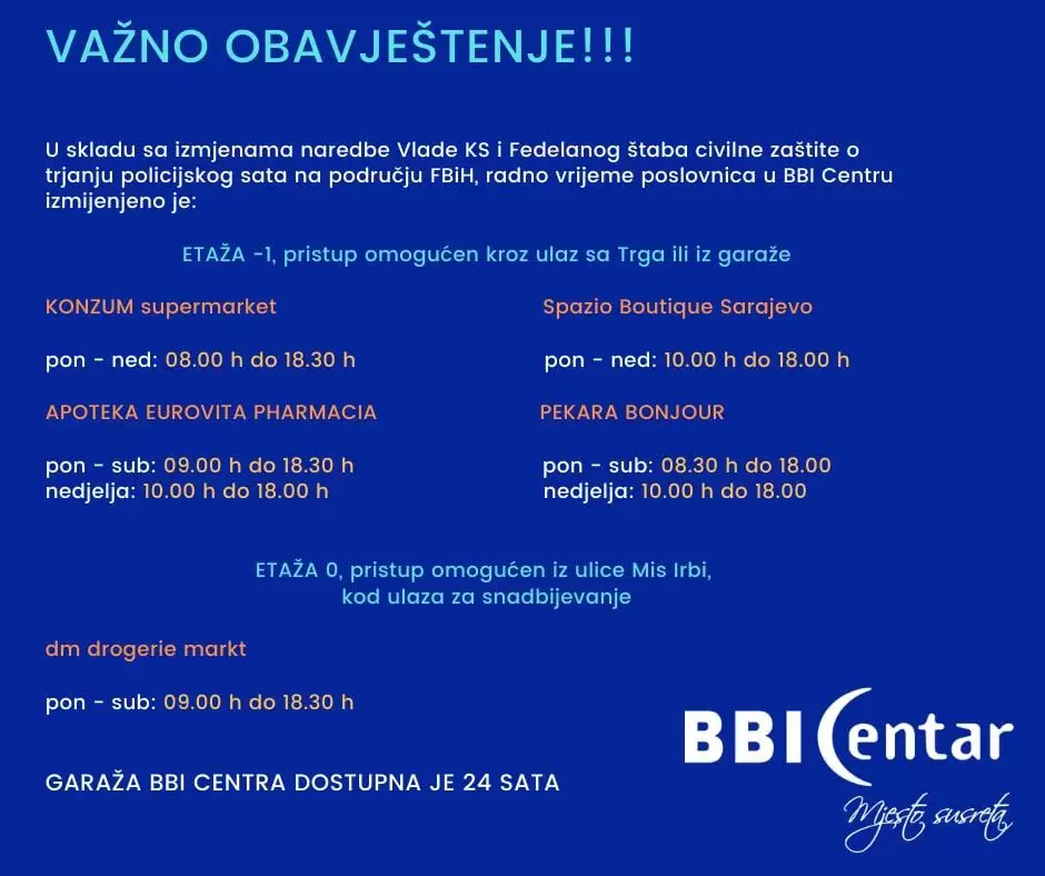 bbi radno vrijeme korona virus