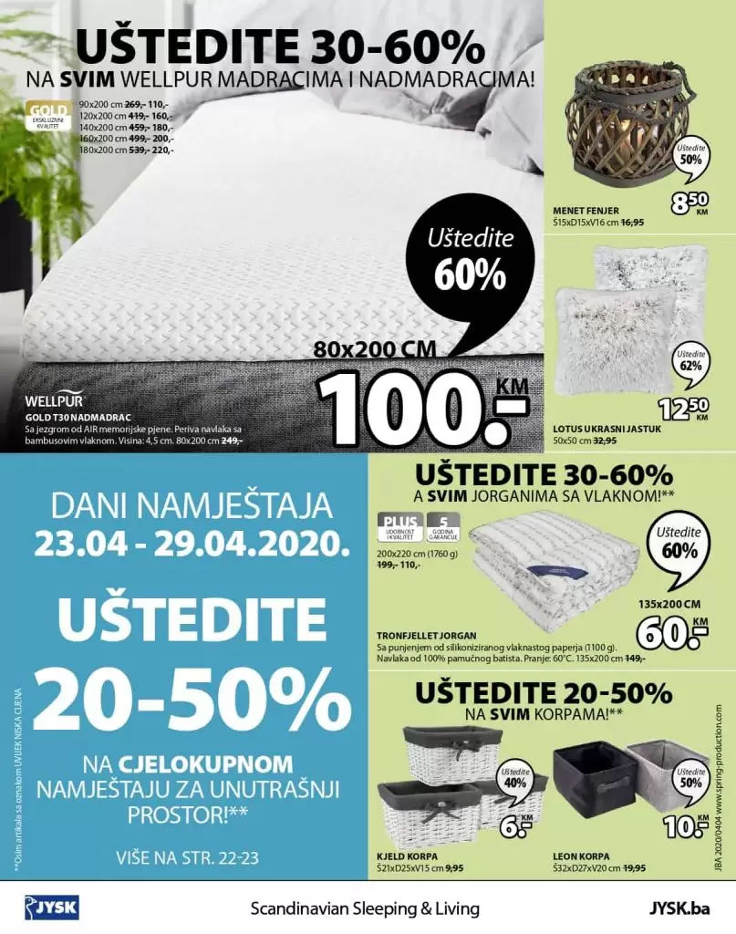 Jysk akcijski katalog. letak. snizeno. snizenje. popust. usteda. usteda novca.