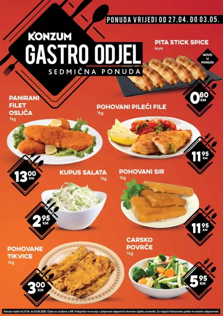 gastro odjel konzum. snizenje. akcija. popust, katalog. 