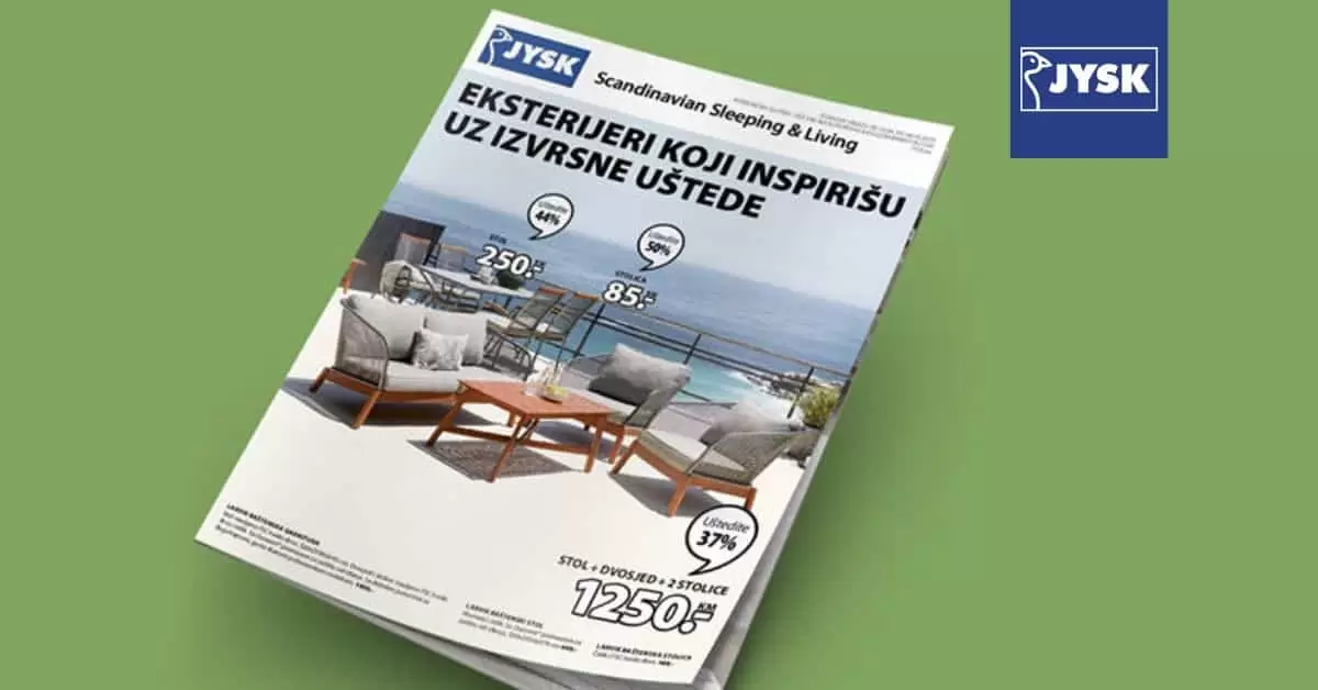 Jysk akcijski katalog. letak. snizeno. snizenje. popust. usteda. usteda novca.