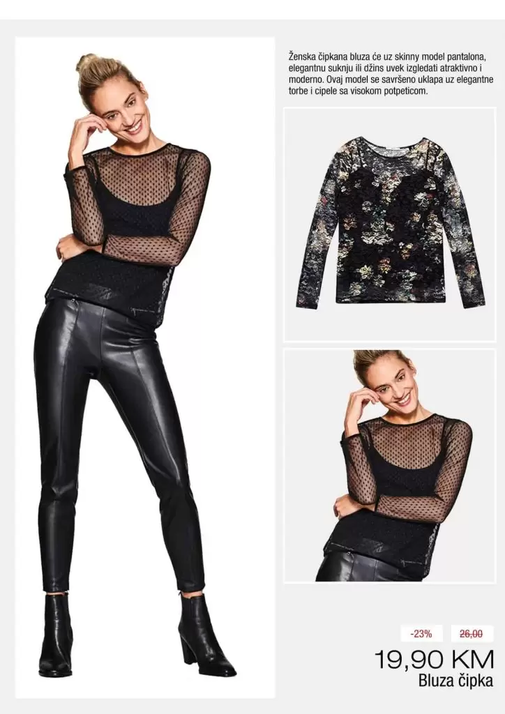 crne kozne pantalone. cvjetna kosuljica. 