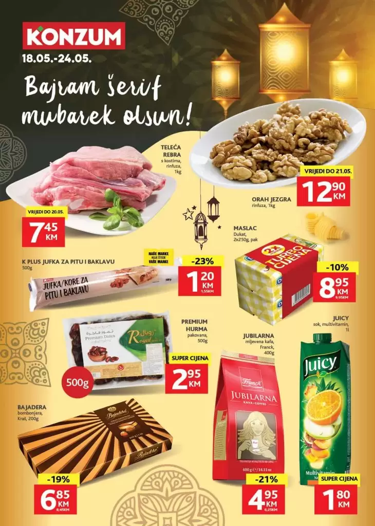 konzumova super akcija. kafa na snizenju. sokovi, meso.