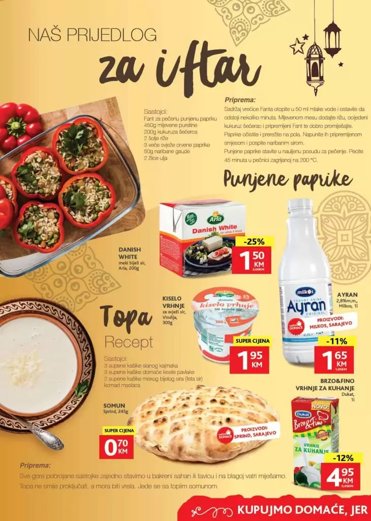 jogurt ayran na snizenju. arla feta sir je snzen. Kako napraviti topu. somun ramazanski