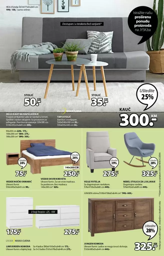 kauc, krevet, komoda. najbolji namjestaj. snizenje cijena. jysk