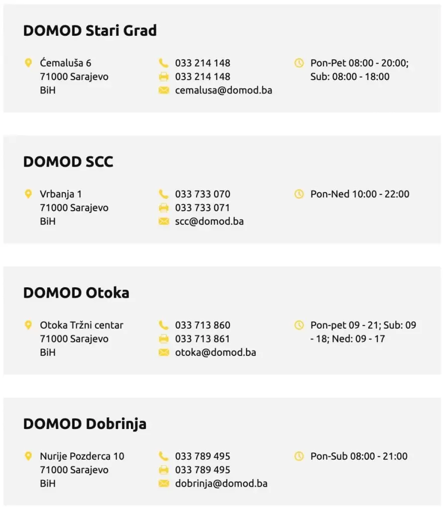 domod radno vrijeme, lokacije trgovina