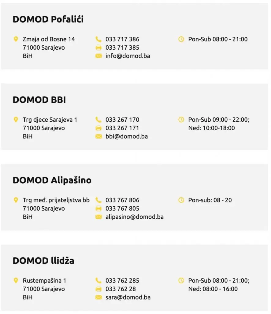 domod radno vrijeme, lokacije trgovina