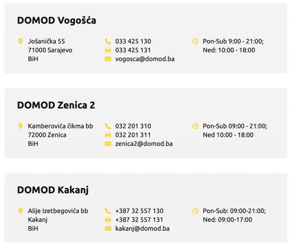 domod radno vrijeme, lokacije trgovina