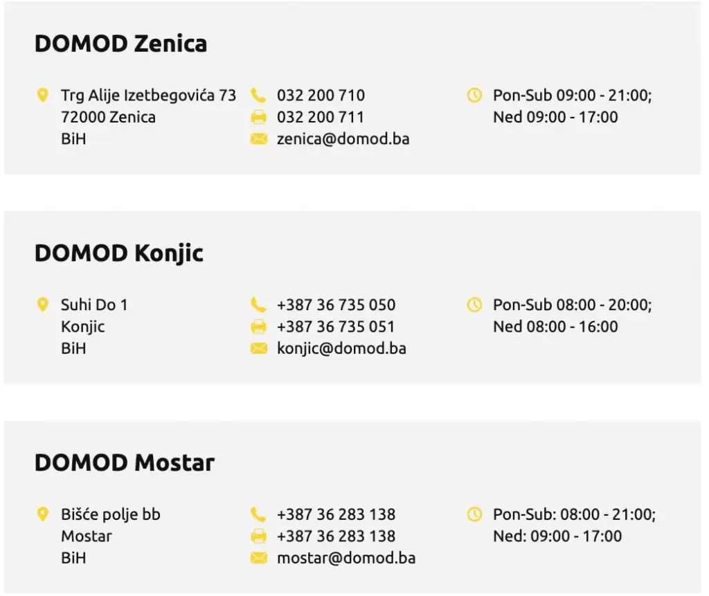 domod radno vrijeme, lokacije trgovina