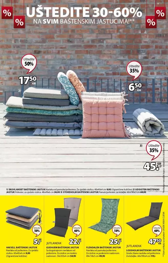 jysk super akcija. snizenje u jysku. rasprodaja jysk. bastenski jastuci jysk