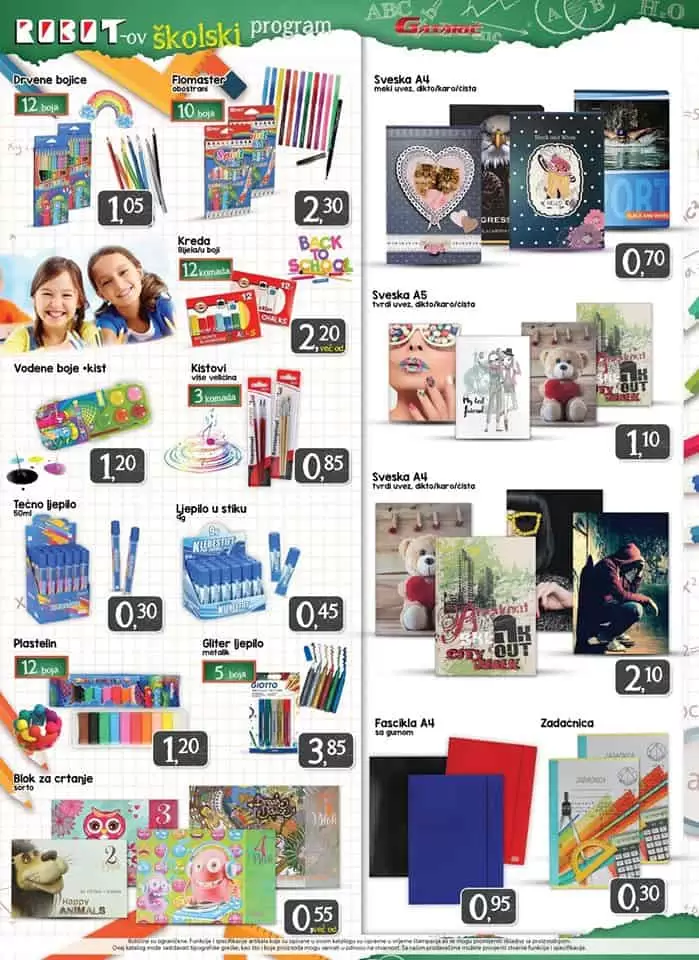 robot akcijski katalog. snizenje skolskog pribora.