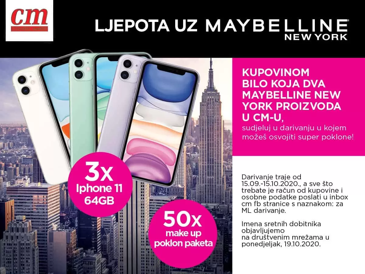 maybelline nagradna igra. odvoji mobitel. snizenje cm. akcija cm.