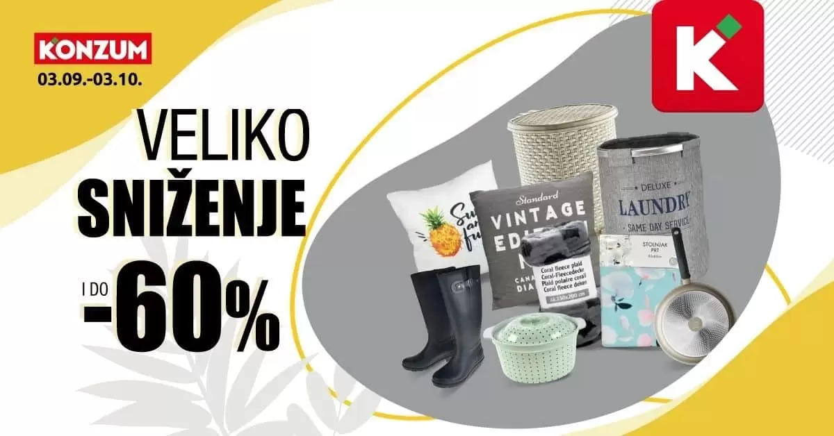 veliko sezonsko sniženje u KOnzumu. snizenje do 60% u konzumu.