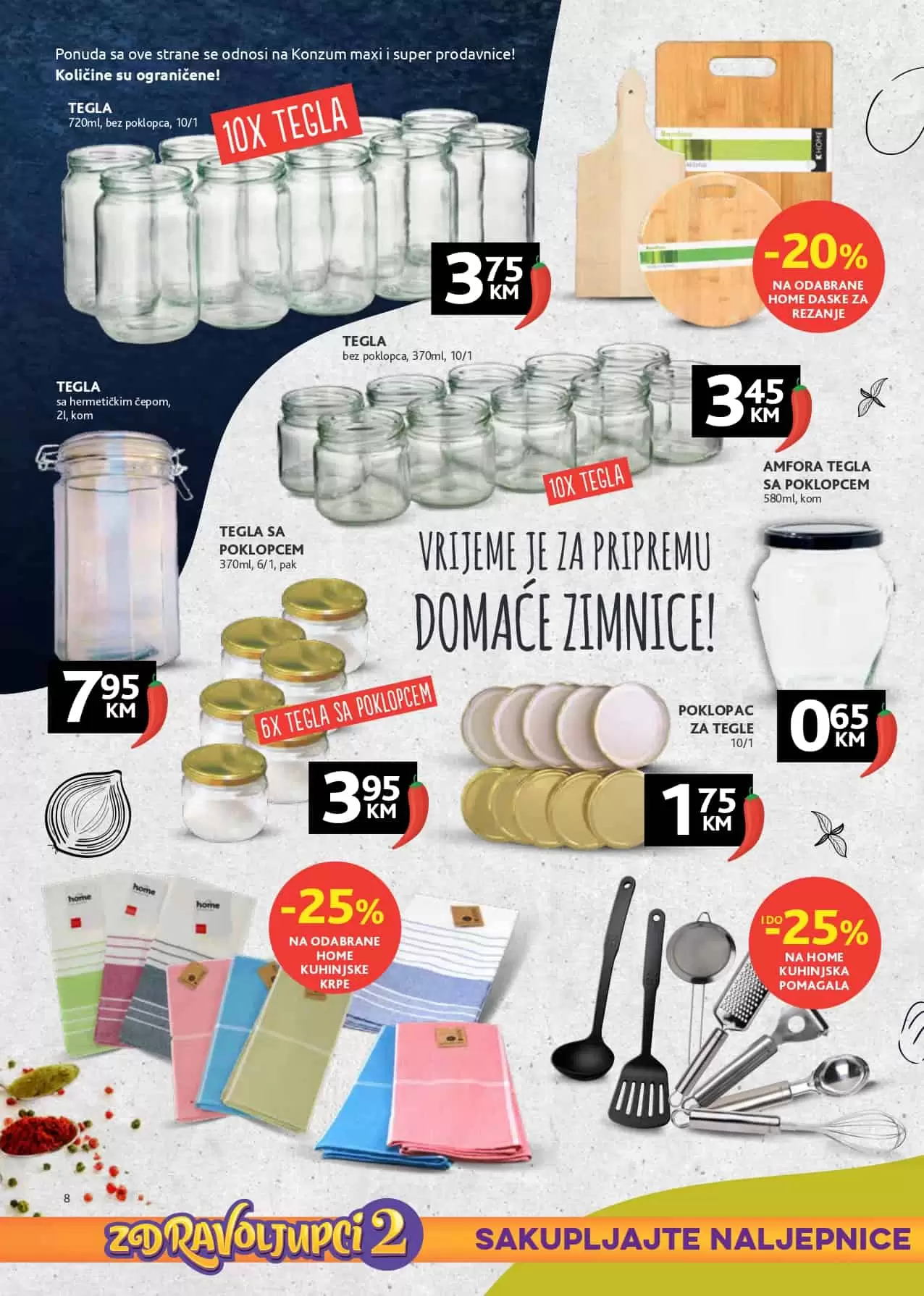 zdravoljupci. Konzum katalog. konzum snizenje.  zimnica, tegla sa poklopcem. bure za zimnicu., 