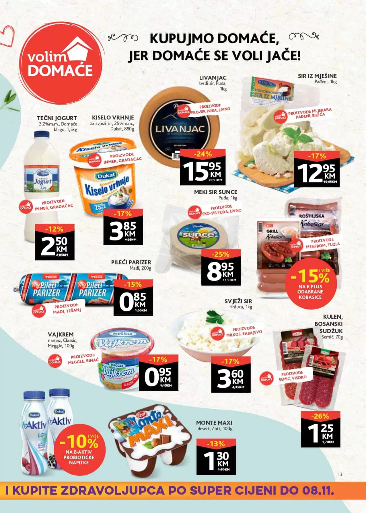 zdravoljupci. Konzum katalog. konzum snizenje.  tvrdi sirevi. pavlaka. mileram . 