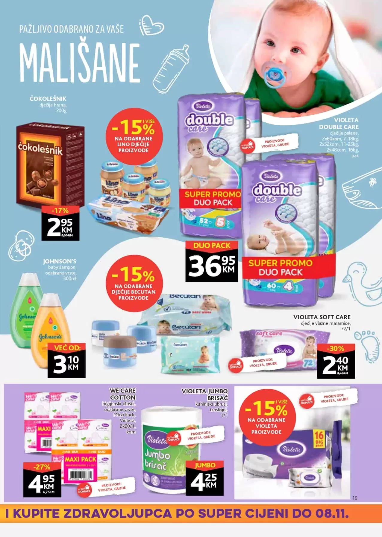 zdravoljupci. Konzum katalog. konzum snizenje.  higijenski ulosi. vata. violeta pelene. 
