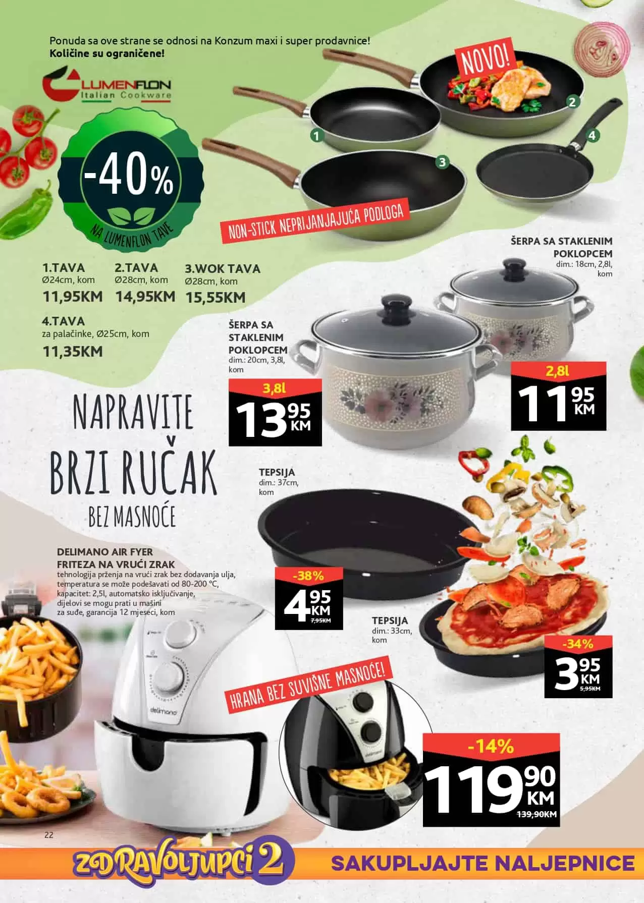 zdravoljupci. Konzum katalog. konzum snizenje.  tava za palacinke. tava za wok. serpa